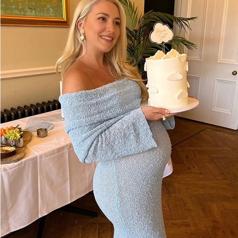 Elegant Off-Shoulder Blue Maternity Dress